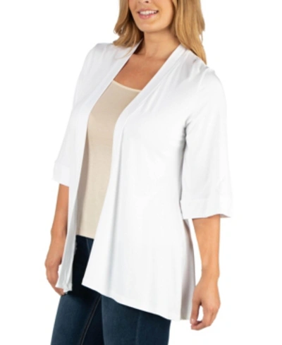 24seven Comfort Apparel Open Front Elbow Length Sleeve Plus Size Cardigan In White