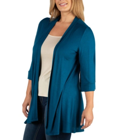 24seven Comfort Apparel Open Front Elbow Length Sleeve Plus Size Cardigan In Navy