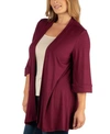 24seven Comfort Apparel Maternity Open Front Elbow Length Sleeve Cardigan In Burgundy