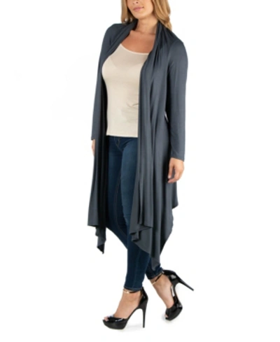 24seven Comfort Apparel Long Sleeve Knee Length Open Plus Size Cardigan In Dark Gray
