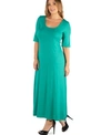 24seven Comfort Apparel Plus Size Elbow Length Sleeve Maxi Dress In Baby Blue