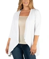 24seven Comfort Apparel Open Front Elbow Length Sleeve Plus Size Cardigan In White