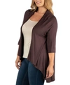 24seven Comfort Apparel Open Front Elbow Length Sleeve Plus Size Cardigan In Brown