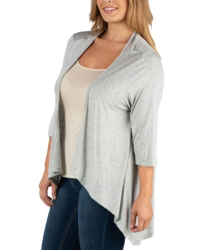 24seven Comfort Apparel Elbow Length Sleeve Plus Size Open Cardigan In Light Pastel Gray