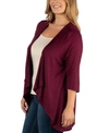 24seven Comfort Apparel Maternity Open Front Elbow Length Sleeve Cardigan In Burgundy
