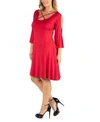 24seven Comfort Apparel Maternity Knee Length Cold Shoulder Dress In Red
