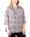 NY COLLECTION PLUS SIZE PRINTED BUTTON-DOWN UTILITY SHIRT