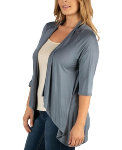 24seven Comfort Apparel Elbow Length Sleeve Plus Size Open Cardigan In Dark Gray