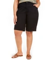 Style & Co Plus Size Cuffed Denim Bermuda Shorts, Created For Macy's In Deep Black
