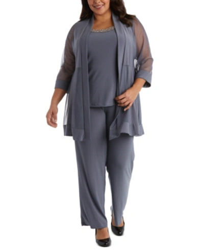R & M Richards Plus Size Embellished Layered-look Pantsuit In Charcoal Gray