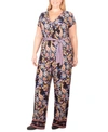 NY COLLECTION PLUS SIZE PAISLEY-PRINT TIE-BELT JUMPSUIT