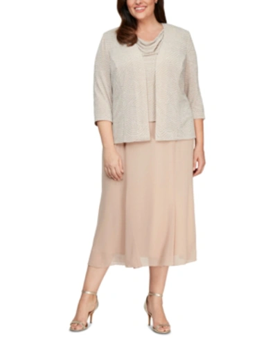 Alex Evenings Plus Size Cowlneck Dress And Jacket In Taupe
