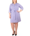 NY COLLECTION PLUS SIZE BELTED WOVEN SHIRTDRESS