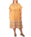 Ny Collection Plus Size Border-print Midi Dress In Mustard Petalstem