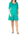 24SEVEN COMFORT APPAREL WOMEN'S PLUS SIZE FIT AND FLARE ELBOW SLEEVES DRESS