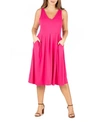24seven Comfort Apparel Plus Size Midi Fit And Flare Pocket Dress In Pink