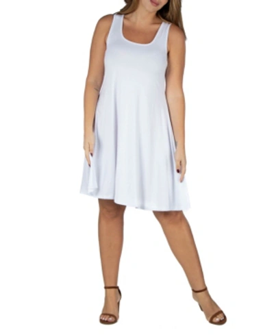 24seven Comfort Apparel Plus Size Fit And Flare Knee Length Tank Dress In White