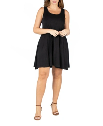 24seven Comfort Apparel Plus Size Fit And Flare Knee Length Tank Dress In Black