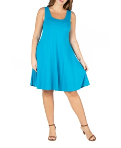 24seven Comfort Apparel Plus Size Fit And Flare Knee Length Tank Dress In Turquoise