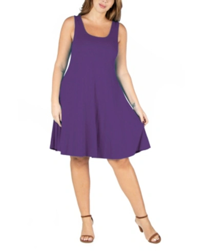 24seven Comfort Apparel Plus Size Fit And Flare Knee Length Tank Dress In Purple