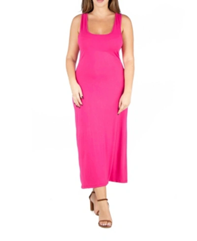 24seven Comfort Apparel Maternity Scoop Neck Maxi Dress With Racerback Detail In Pink
