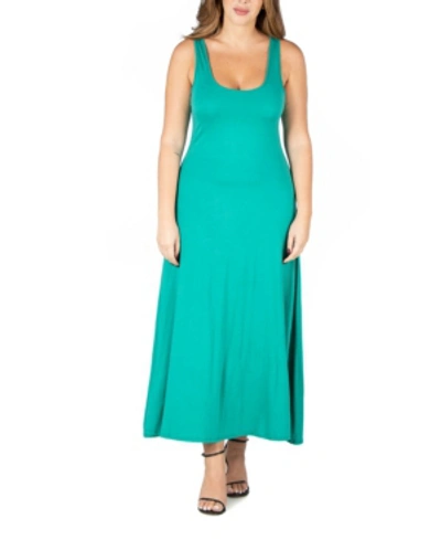 24seven Comfort Apparel Plus Size Simple A-line Tank Maxi Dress In Jade