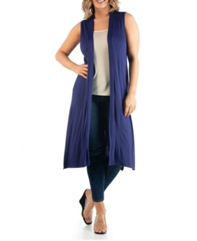 24seven Comfort Apparel Women's Plus Size Long Cardigan Vest In Navy