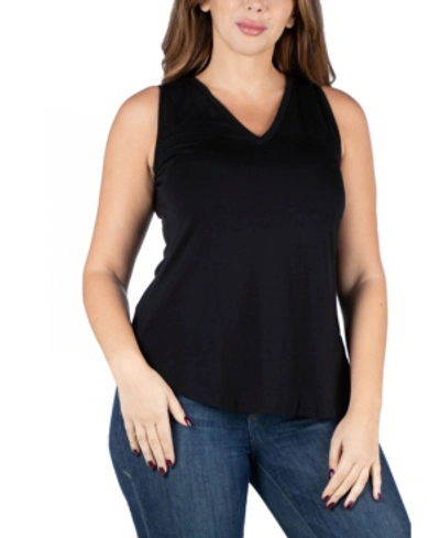 24seven Comfort Apparel Plus Size V-neck Sleeveless Rounded Hemline Top In Black