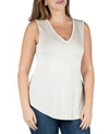 24seven Comfort Apparel Plus Size V-neck Sleeveless Rounded Hemline Top In Beige