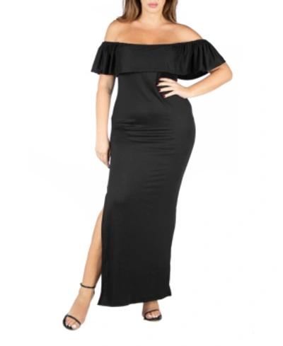 24seven Comfort Apparel Women's Off Shoulder Ruffle Detail Maxi Dress In Black