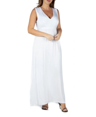 24seven Comfort Apparel Plus Size Sleeveless Empire Waist Maxi Dress In White