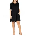 24seven Comfort Apparel Plus Size Knee Length Pocket T-shirt Dress In Black