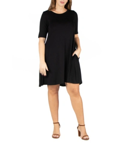 24seven Comfort Apparel Plus Size Knee Length Pocket T-shirt Dress In Black