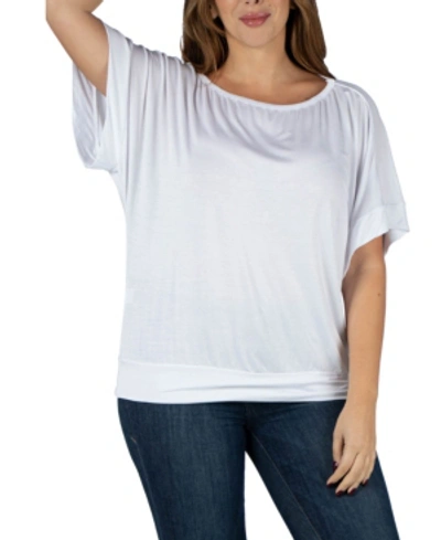 24seven Comfort Apparel Plus Size Short Sleeve Loose Fit Dolman Top In White