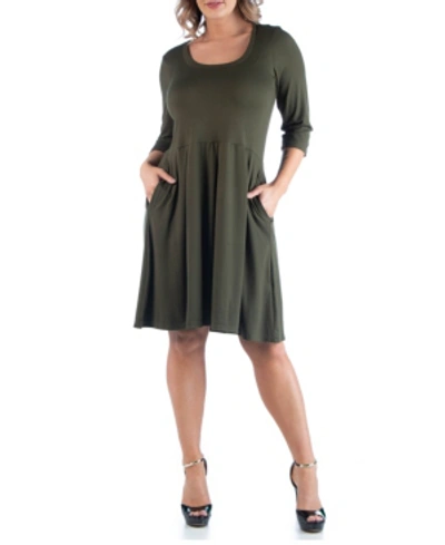 24seven Comfort Apparel Women's Plus Size Fit And Flare Dress In Evergreen