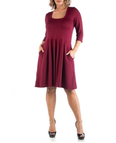 24seven Comfort Apparel Women's Plus Size Fit And Flare Dress In Red