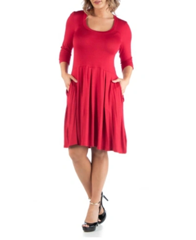 24seven Comfort Apparel Women's Plus Size Fit And Flare Dress In Magenta