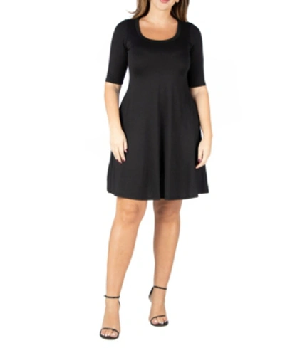 24seven Comfort Apparel Women's Plus Size Fit And Flare Elbow Sleeves Dress In Black
