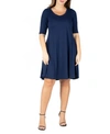 24seven Comfort Apparel Plus Size Knee Length Dress In Navy