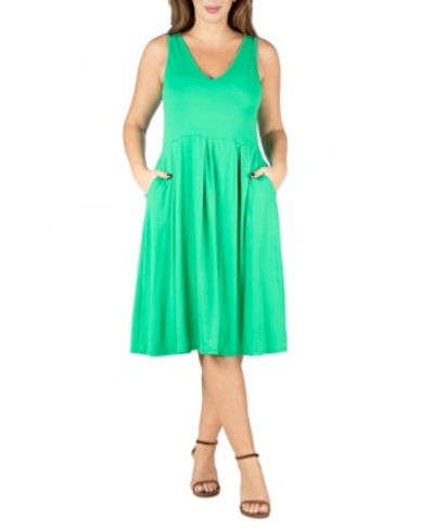 24seven Comfort Apparel Women's Fit And Flare Midi Sleeveless Dress With Pocket Detail In Green