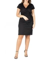 24SEVEN COMFORT APPAREL PLUS SIZE SHORT SLEEVE V-NECK FAUX WRAP DRESS