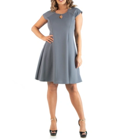 24seven Comfort Apparel Women's Scoop Neck A-line Dress With Keyhole Detail In Gray