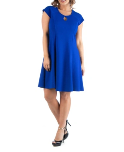 24seven Comfort Apparel Plus Size Keyhole Neck Dress In Blue