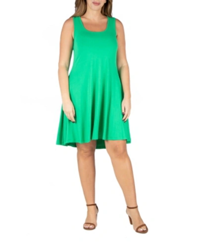 24seven Comfort Apparel Plus Size Fit And Flare Knee Length Tank Dress In Green
