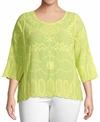 JOHN PAUL RICHARD PLUS SIZE EMBROIDERED 3/4-SLEEVE TOP