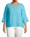 JOHN PAUL RICHARD PLUS SIZE EMBROIDERED 3/4-SLEEVE TOP