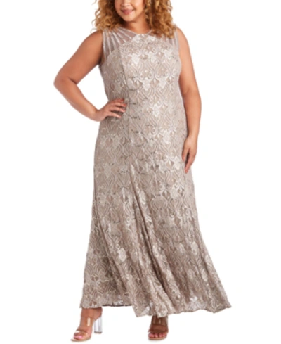 R & M Richards Plus Size Sequin Lace Gown In Champagne
