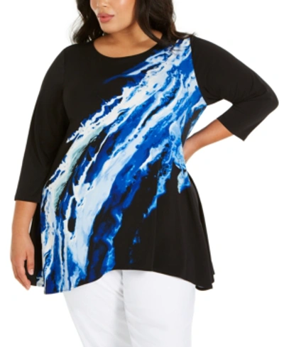 Alfani Plus Size Printed Asymmetric Top, Created For Macy's In Marblessence