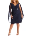 R & M Richards Plus Size Embellished Chiffon-cape Dress In Navy Blue