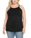Aveto Trendy Plus Size Halter Tank Top In Black Beauty